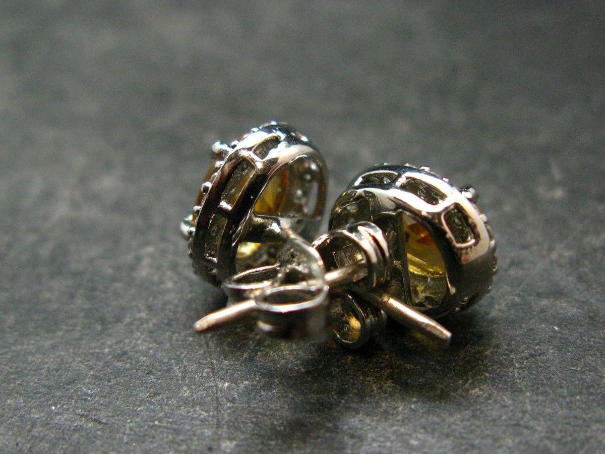 Stone of Success!! Natural Faceted Golden Yellow Citrine Sterling Silver Stud Earrings - 2.90 Grams