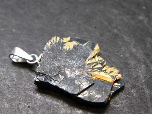 Large Hematite and Rutile Silver Pendant from Brazil - 1.0" - 3.28 Grams