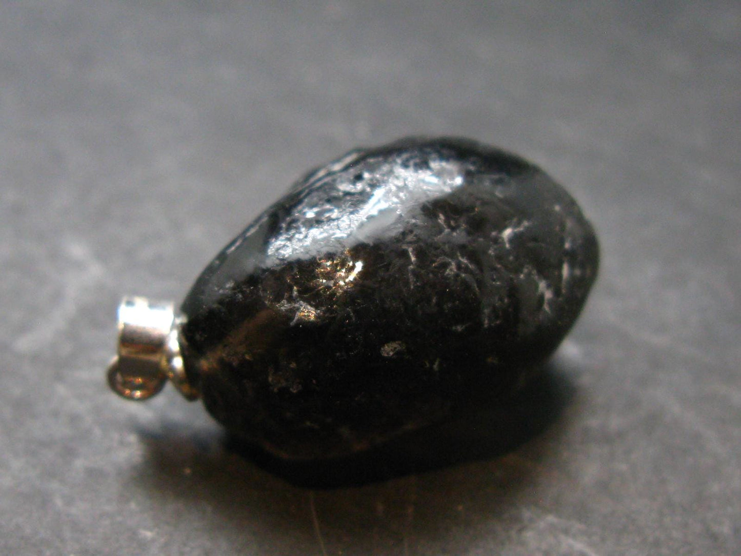 Tibetan Black Tektite Silver Pendant From Tibet - 1.1" - 4.91 Grams