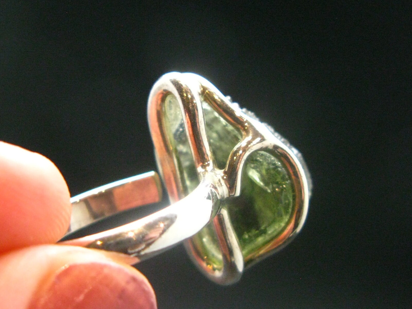 Moldavite Tektite Silver Ring from Czech Republic - Adjustable Size - 6.79 Grams