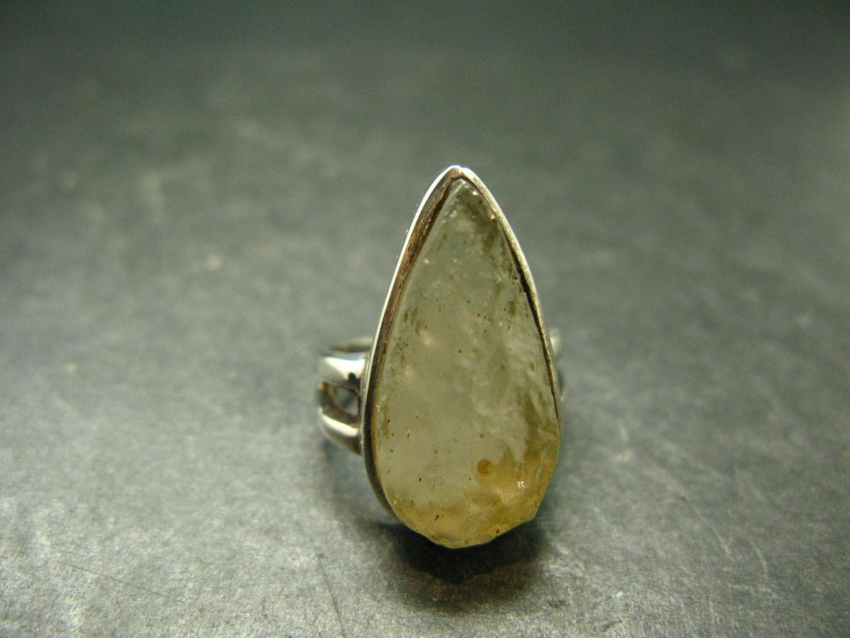 Natural Gem Raw Libyan Desert Glass Tektite Sterling Silver Ring from Libya - Size 6 - 7.65 Grams
