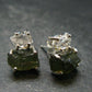 Moldavite & Herkimer Diamond Silver Stud Earrings - 0.7" - 2.64 Grams