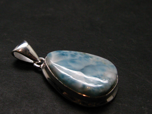 Rare Blue Larimar Pectolite Silver Plated Pendant From Dominican Republic - 1.3" - 5.41 Grams