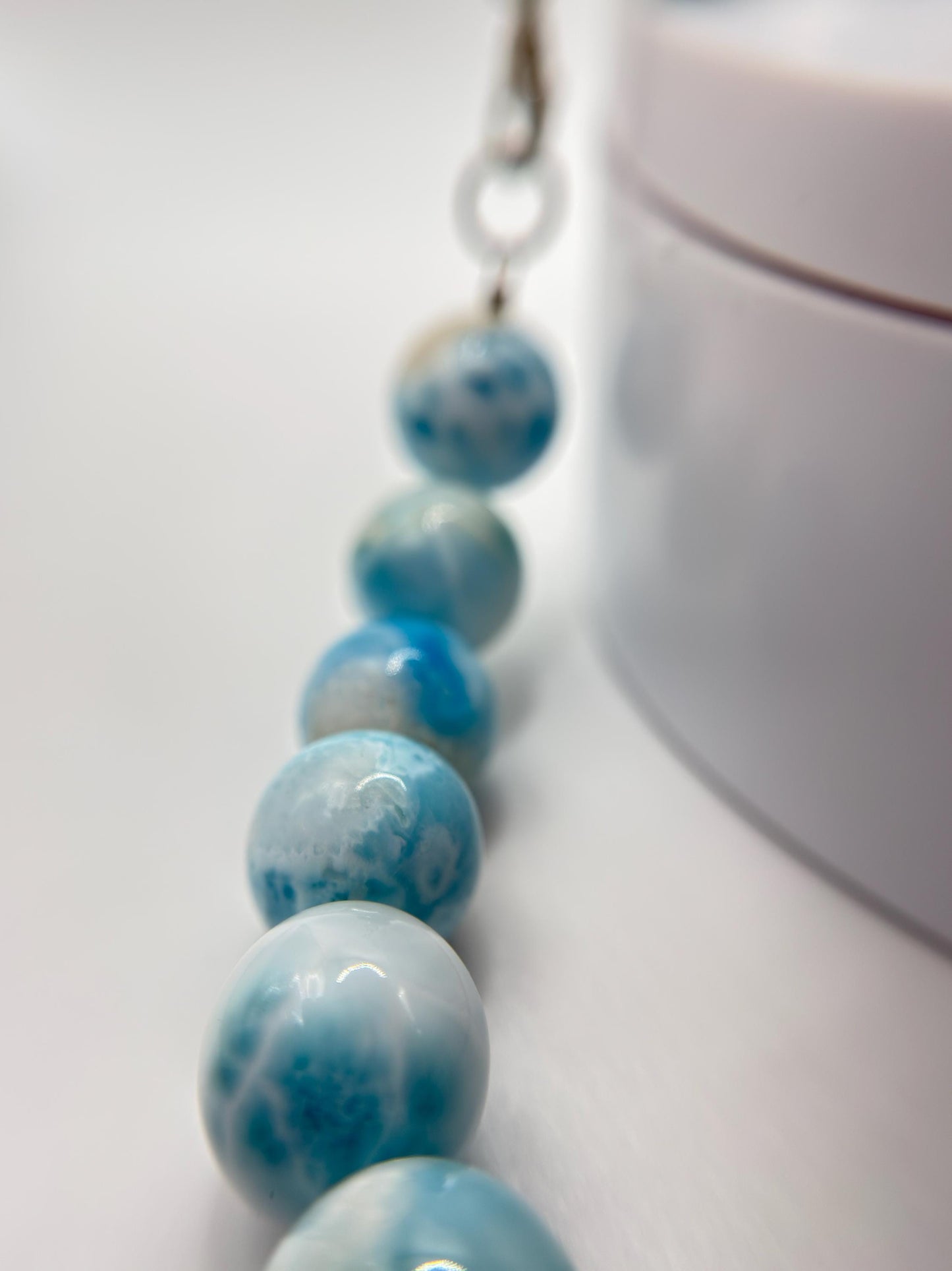 Larimar Beaded Necklace Blue Gemstone Jewelry Ocean Stone Necklace Gift