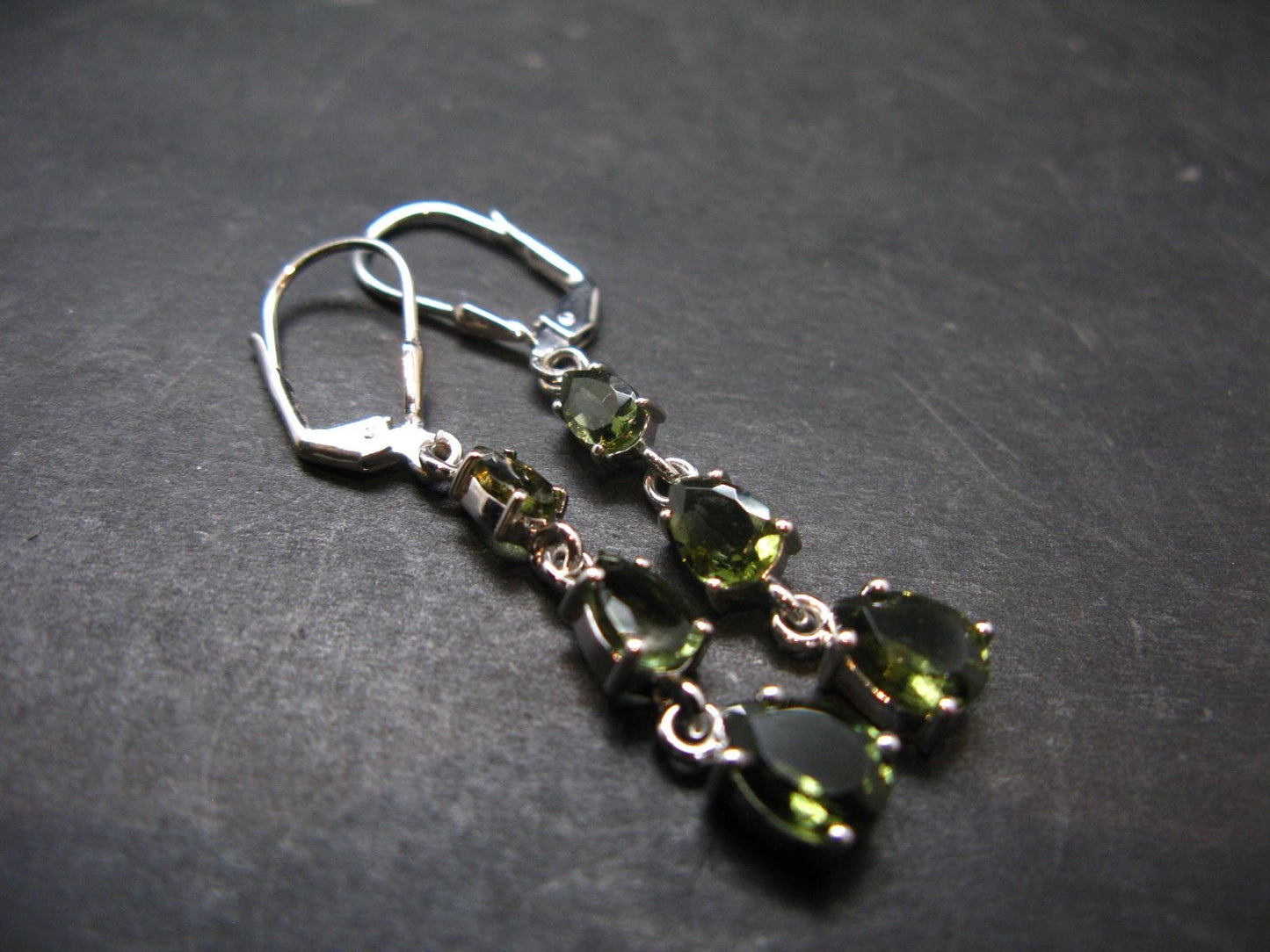 Moldavite Tektite Silver Earrings from Czech Republic - 3.85 Grams