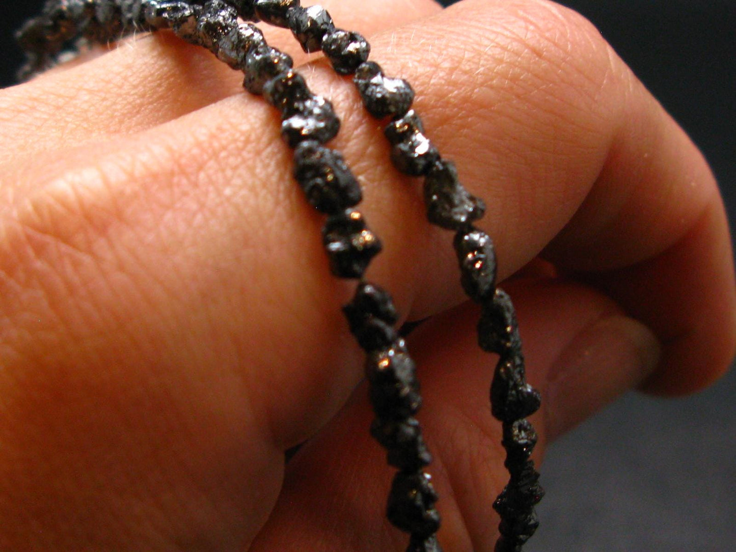 Raw Black Diamond Genuine Necklace - 7.11 Grams - 18 Inches - 5 mm Crystal Beads