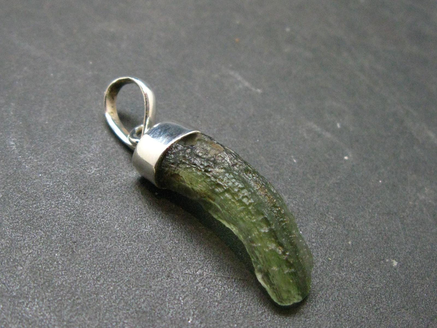 Moldavite Tektite Silver Clover Pendant from Czech Republic - 1.2" - 2.0 Grams
