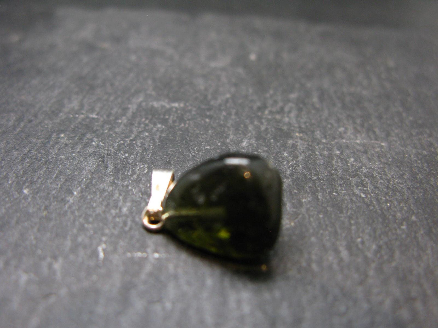 Gem Moldavite Tektite SS Pendant From Czech Republic - 0.8" - 1.5 Grams
