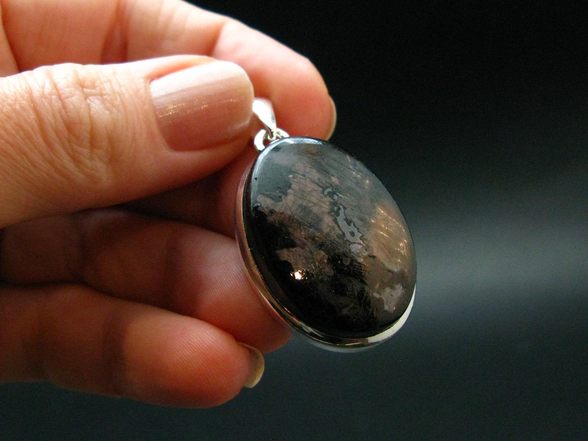 Tumbled Hypersthene Silver Plated Pendant From Canada - 1.6" - 11.0 Grams