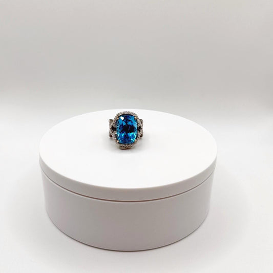 Regal Swiss Blue Topaz Statement Ring – Elegance and Strength in One - Size 7.5