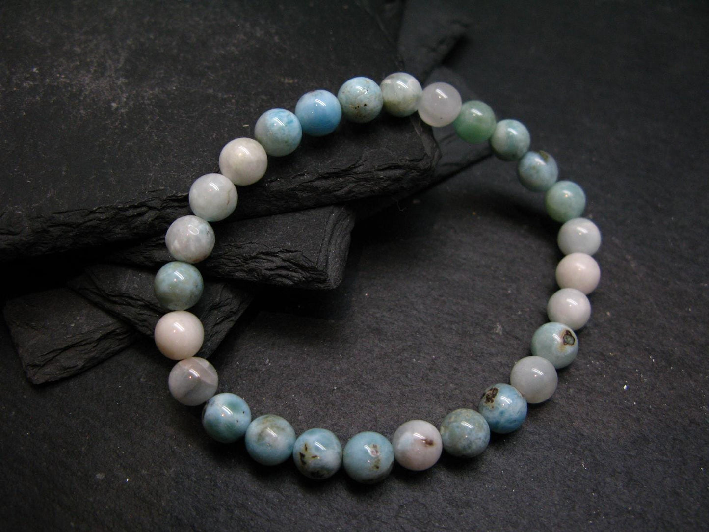 Larimar Genuine Bracelet ~ 7 Inches ~ 7mm Round Beads