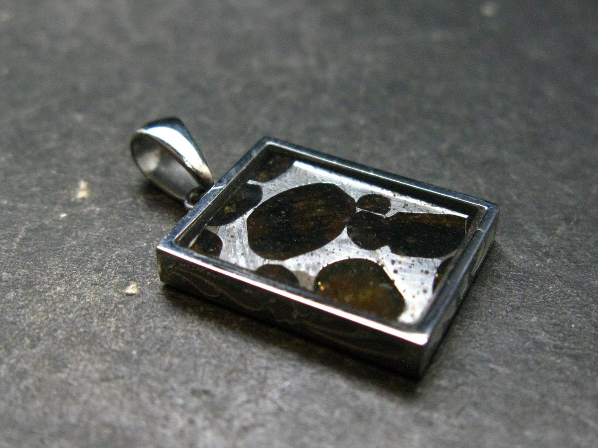 Brahin Meteorite Slice With Olivine Pallasite Pendant from Belarus - 1.1" - 2.95 Grams