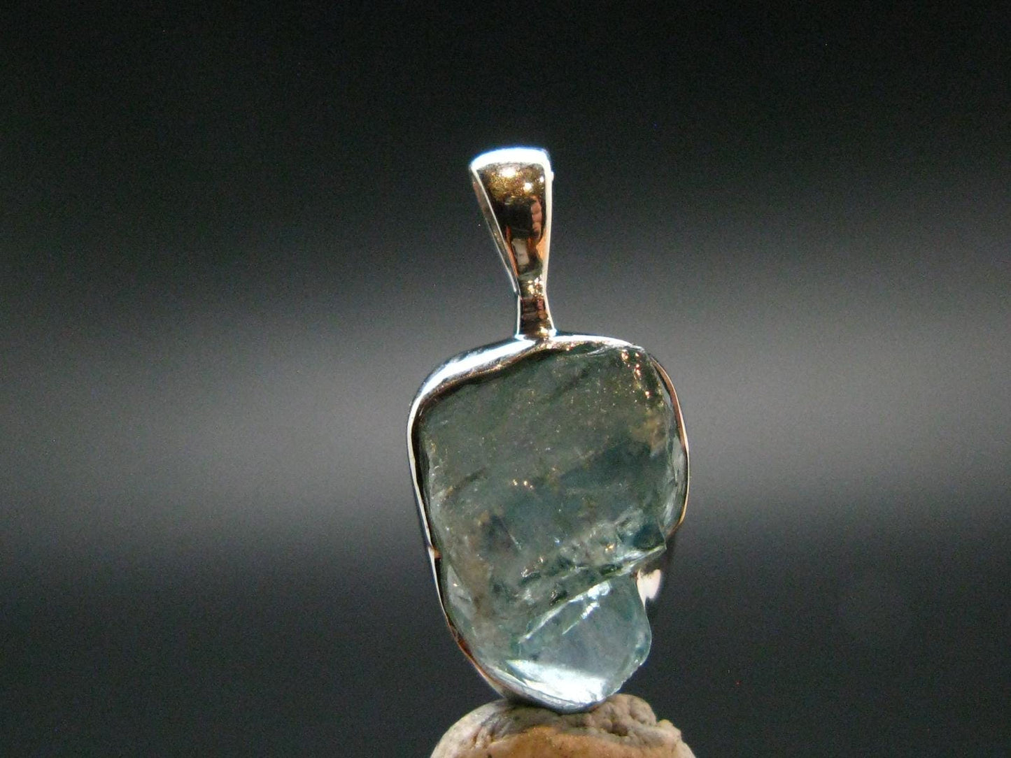 Blue Zircon Gem Crystal Silver Pendant From Cambodia - 0.7" - 1.81 Grams