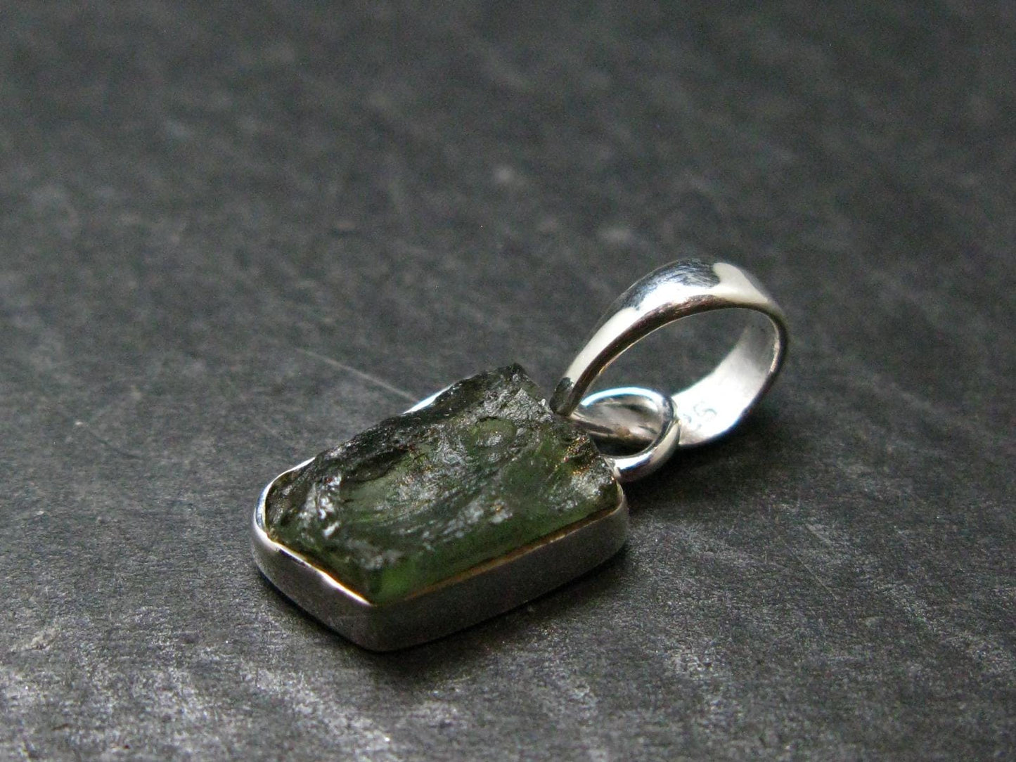 Moldavite Tektite Silver Pendant from Czech Republic - 0.9" - 1.31 Grams