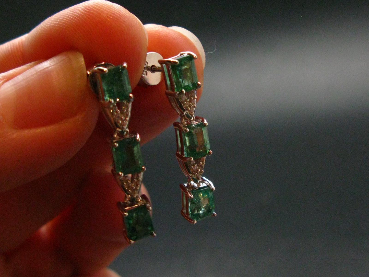 Gem Emerald Faceted Silver Earrings From Colombia - 3.12 Grams Total