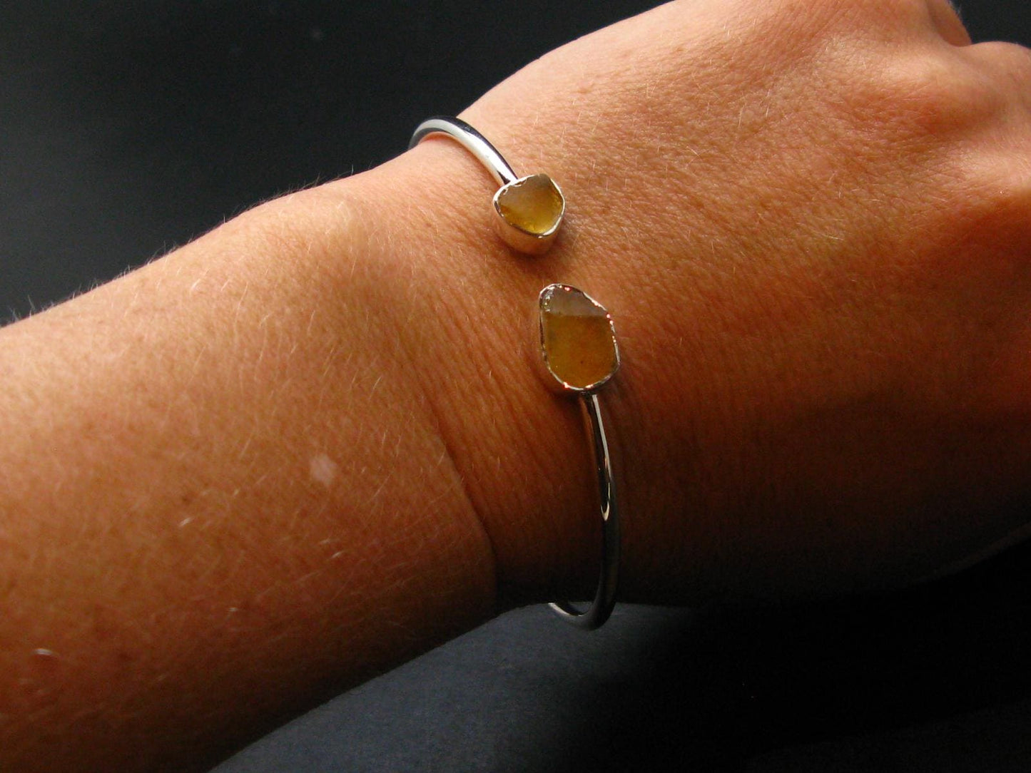 Libyan Tektite Glass Sterling Silver Bracelet - 5.36 Grams - Size Adjustable