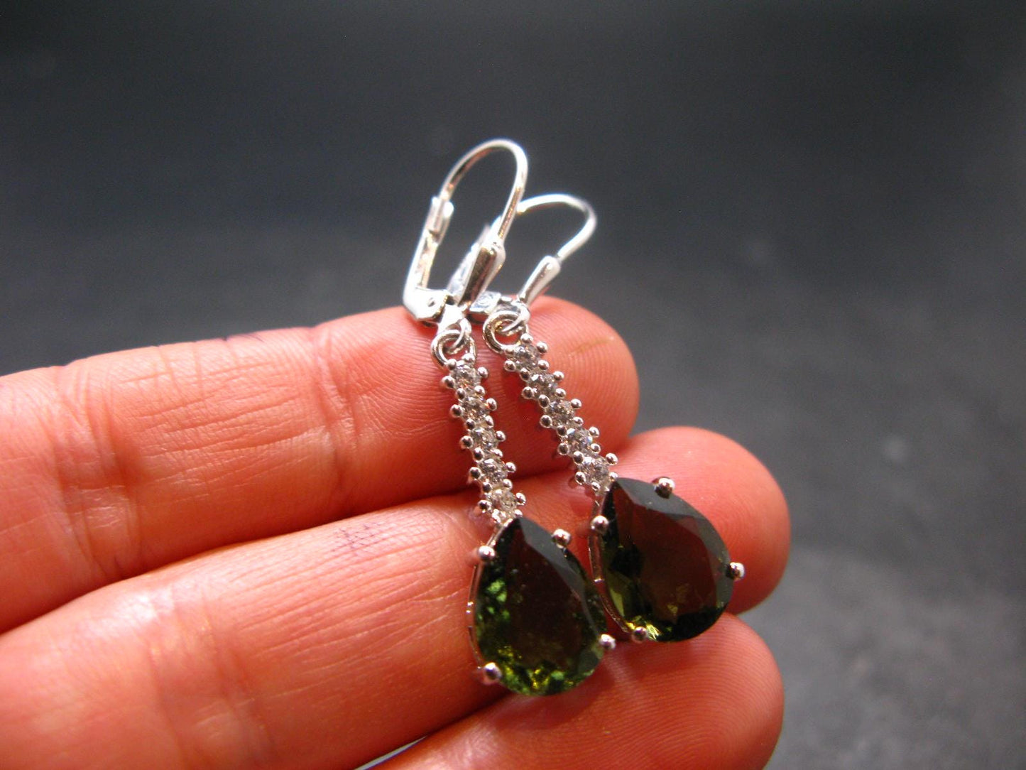 Moldavite Tektite Silver Earrings from Czech Republic - 3.83 Grams