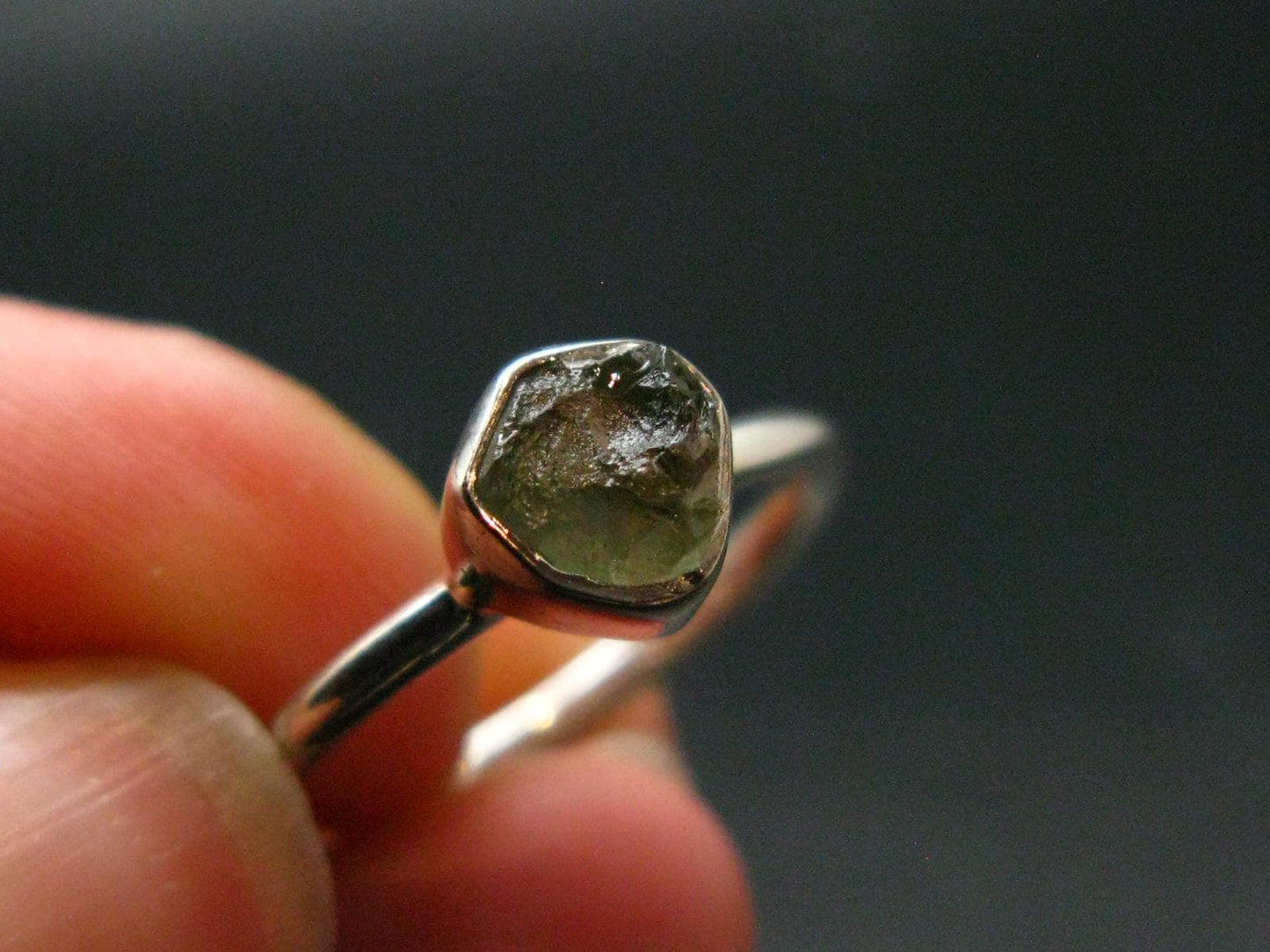Moldavite Tektite Silver Ring from Czech Republic - 6 Size - 1.91 Grams