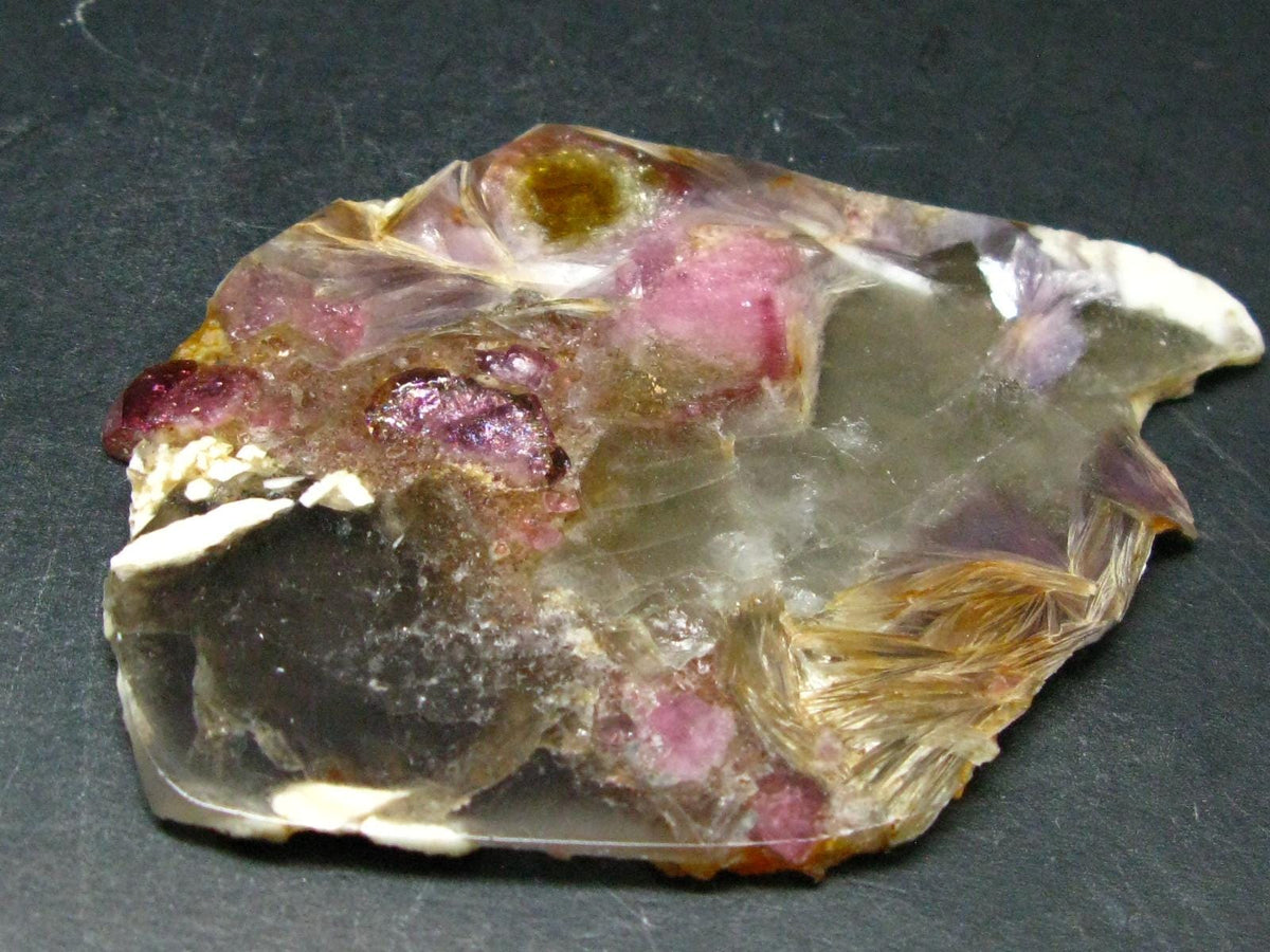 Stunning Tourmaline & Lepidolite in Quartz Slice From Russia - 3.3"