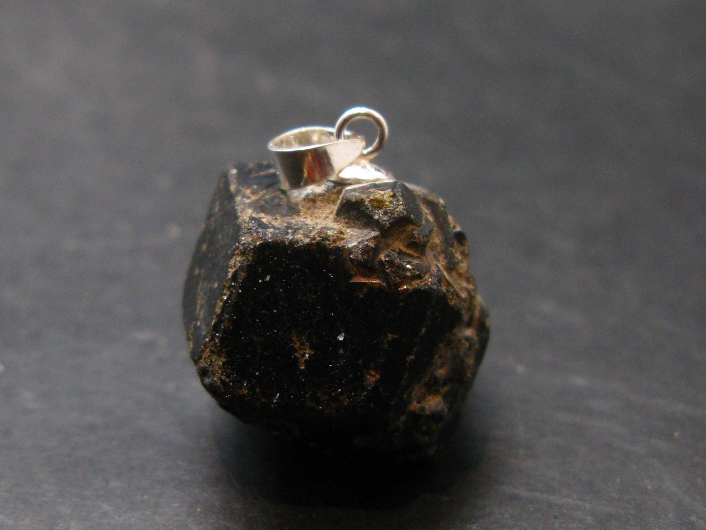 Sharp Black Melanite Andradite Garnet Silver Pendant From Mali - 0.9" - 9.5 Grams