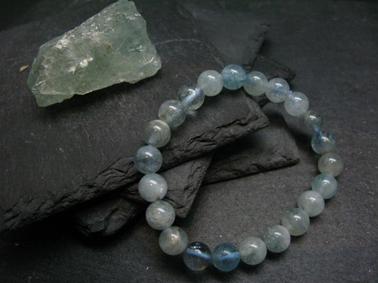 Aquamarine Genuine Bracelet ~ 7 Inches ~ 8mm Round Beads
