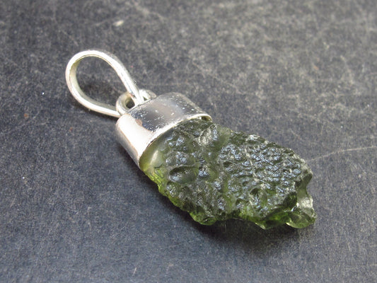 Raw Moldavite Tektite Silver Pendant from Czech Republic - 1.2" - 2.2 Grams