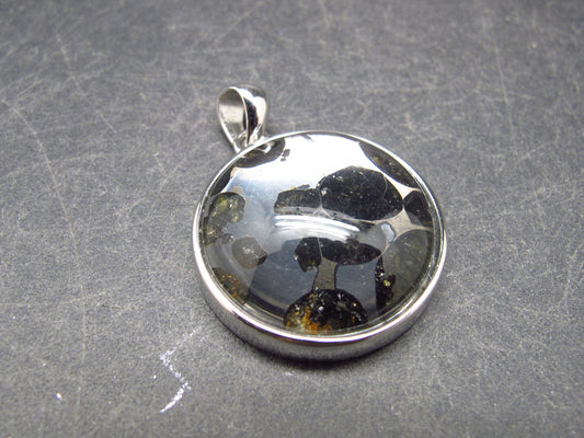 Rare Brahin Meteorite Slice With Olivine Pallasite Silver Pendant from Belarus - 1.2" - 7.5 Grams