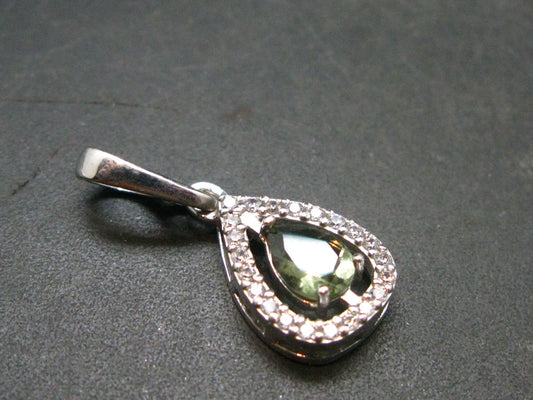 Moldavite Tektite Silver Pendant from Czech Republic - 1.0" - 1.85 Grams
