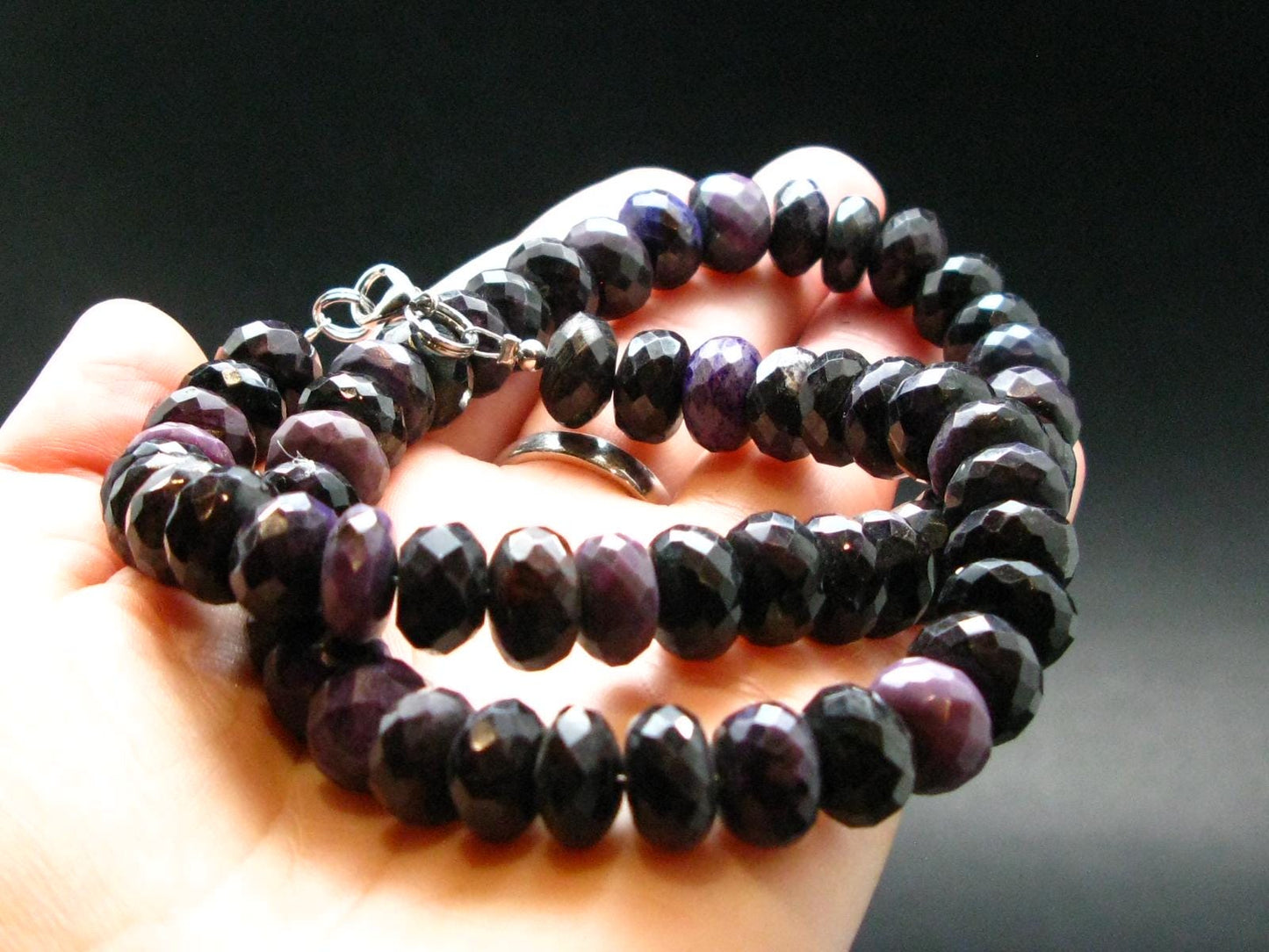 Purple Sugilite Rondelle Faceted Beads Necklace From South Africa - 17" - 79.60 Grams