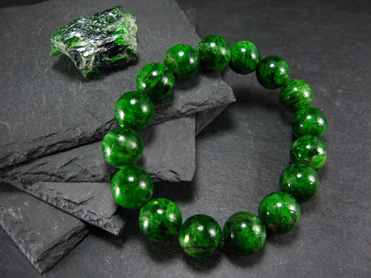 Chrome Diopside Genuine Bracelet ~ 7 Inches ~ 12mm Round Beads