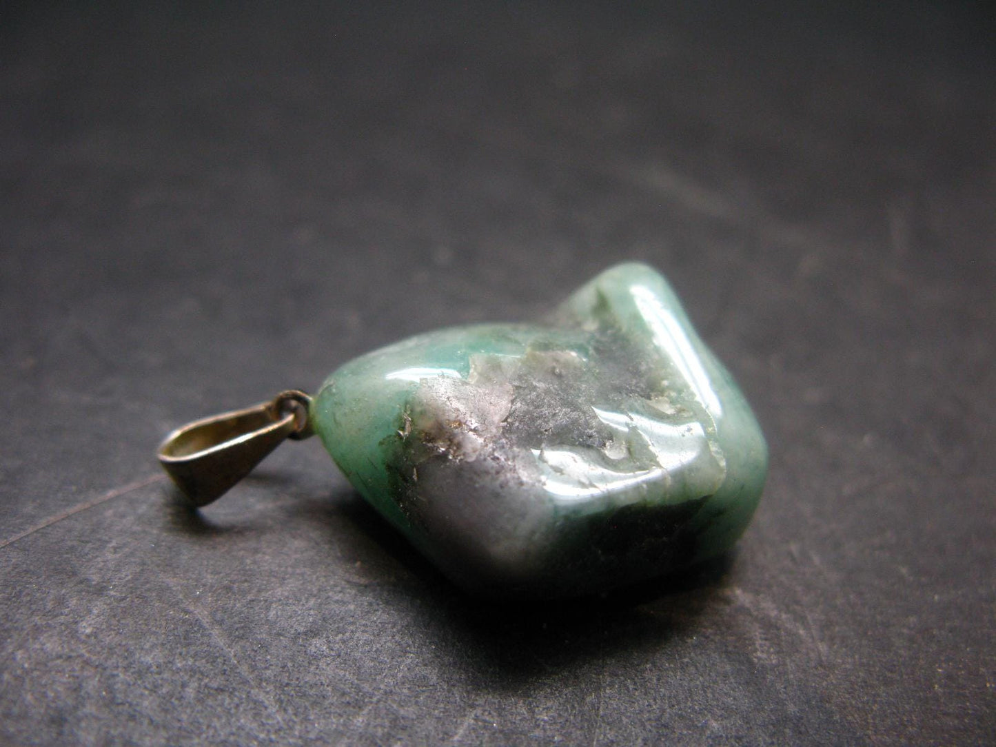Natural Emerald Tumbled Stone Silver Pendant from Brazil - 1.2" - 4.55 Grams