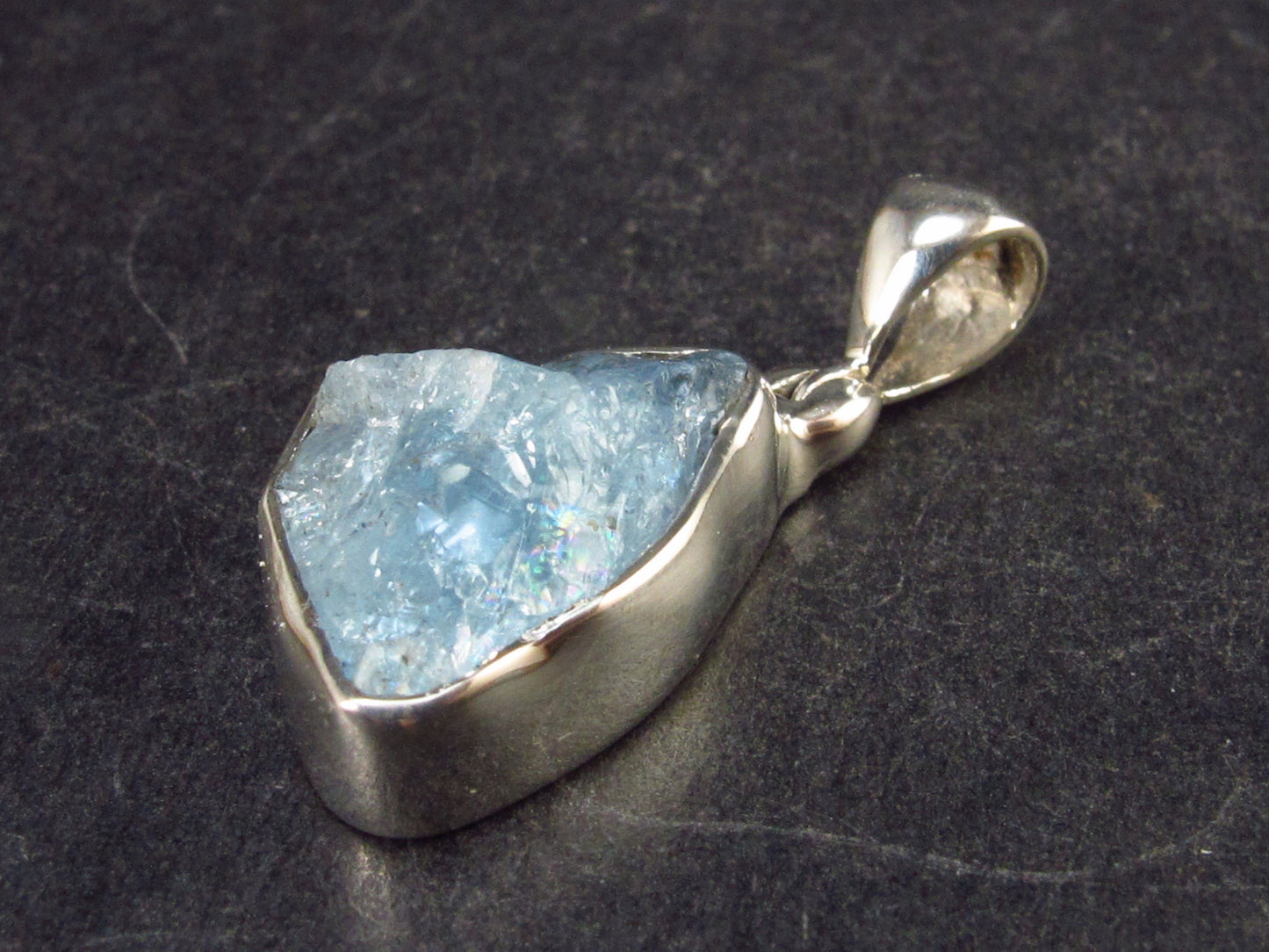 Stunning Genuine Aquamarine Gem Sterling Silver Pendant From Pakistan - 1.1" - 2.8 Grams