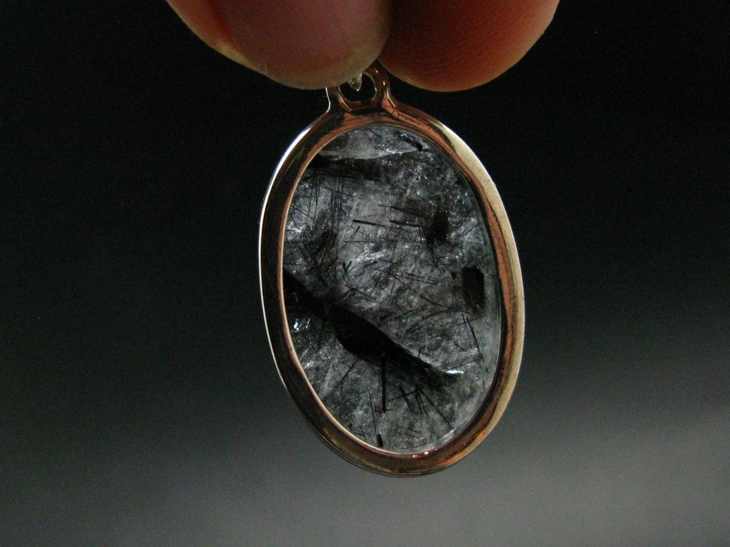 Large Tourmalinated Quartz Crystal Silver Pendant From Brazil - 1.5" - 7.75 Grams