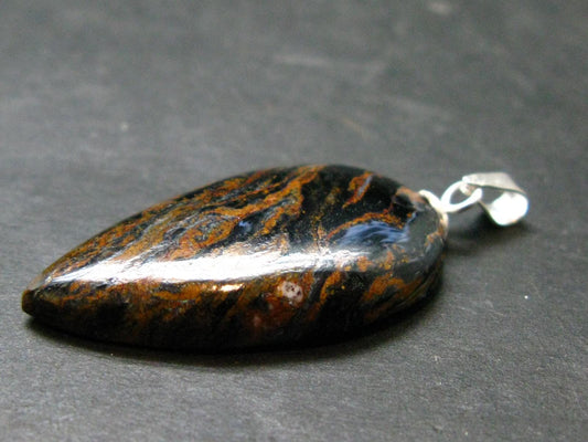 The Tempest Stone!! Natural Pietersite Polished Cabochon Silver Pendant from Namibia - 1.4"