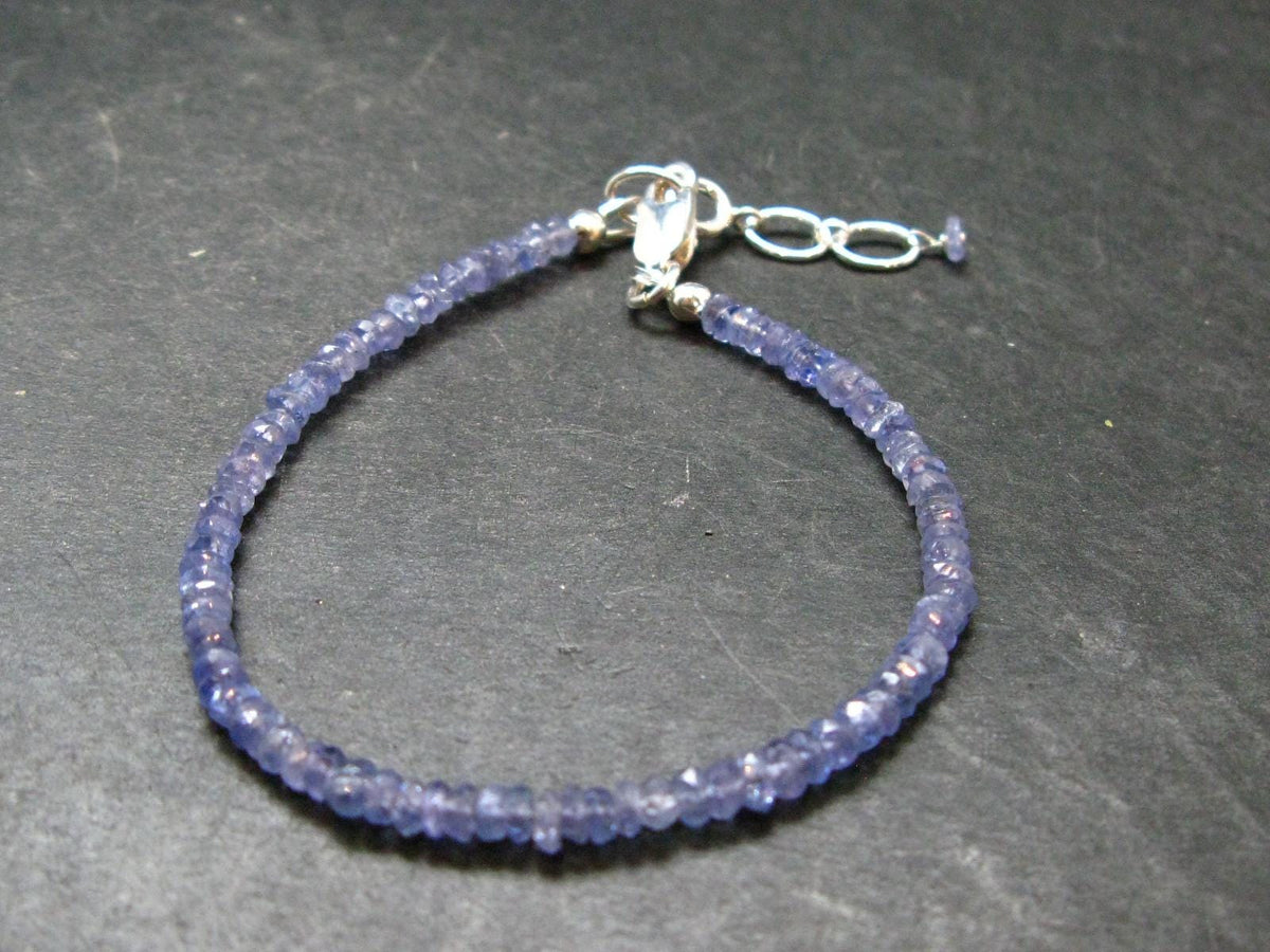 Facetted Tanzanite Zoisite Bead Silver Bracelet from Tanzania - Size Adjustable - 4.52 Grams