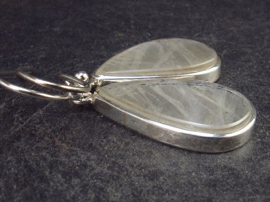 Pear Shaped Cabochon Natural Moonstone 925 Sterling Silver Drop Earrings - 1.3" - 4.3 Grams