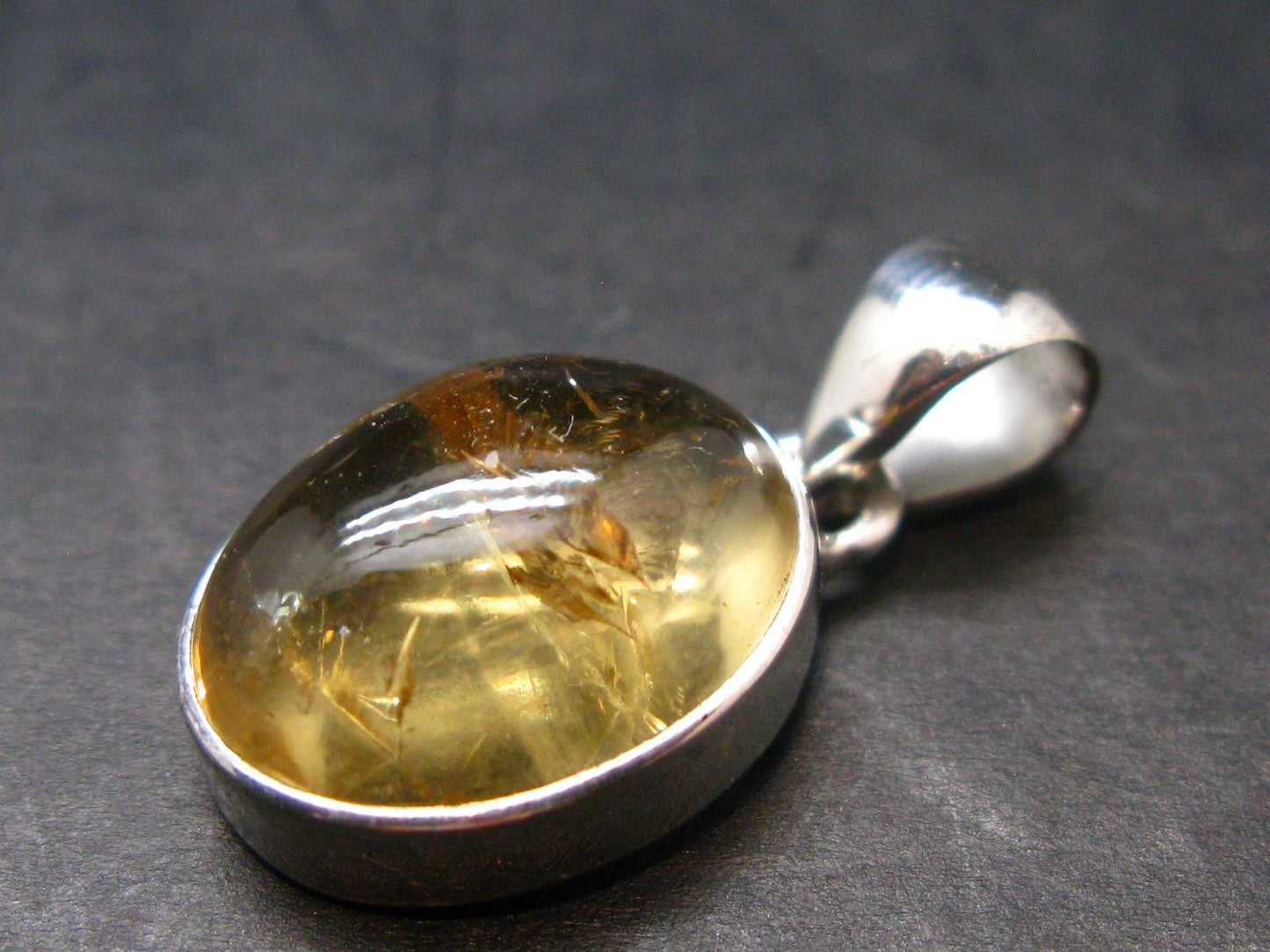 Yellow Citrine Gem Oval Sterling Silver Pendant From Brazil - 1.0" - 4.48 Grams