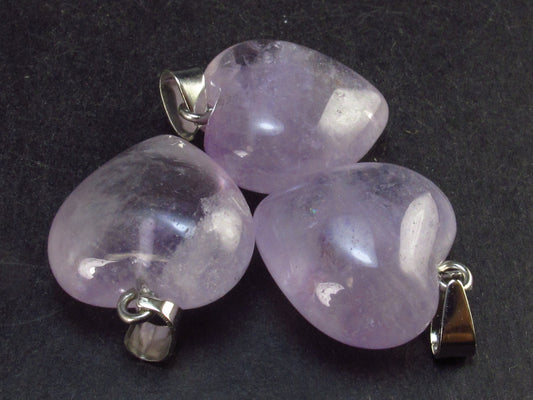 Amazing Lot of 3 Natural Amethyst Puffed Heart Shaped Pendants from Brazil