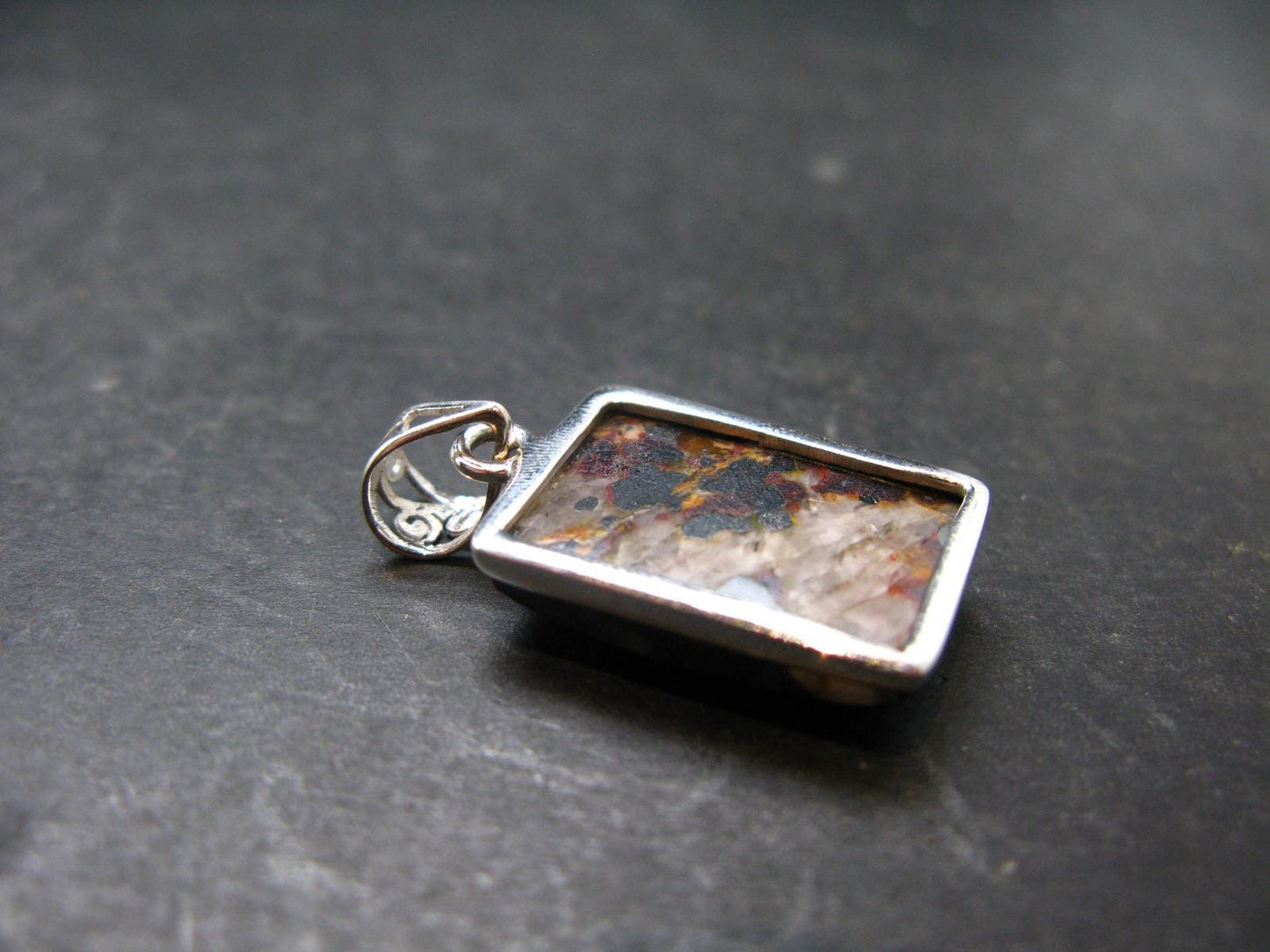 Zincite Franklinite Willemite Silver Pendant From USA - 1.3" - 6.38 Grams