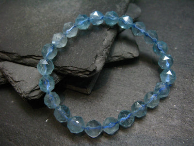 Blue Topaz Genuine Bracelet ~ 7 Inches ~ 8mm Facetted Beads