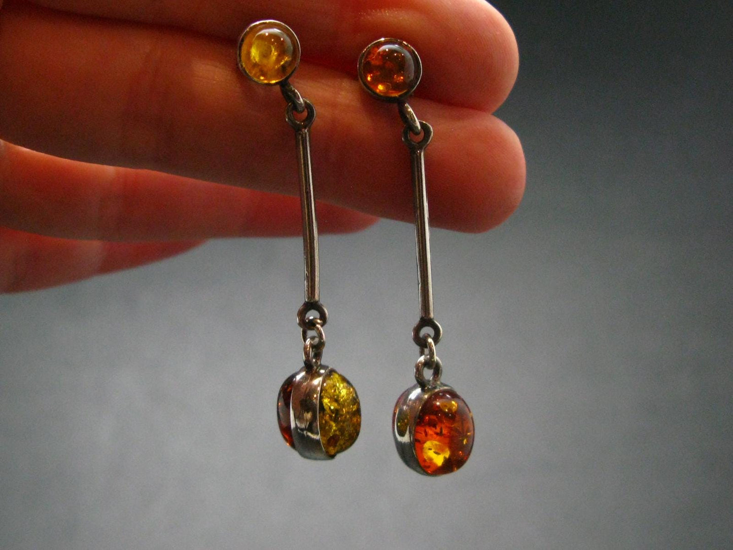Nature’s Time Capsule!! Natural Cognac Color Baltic Amber 925 Silver Stud Earrings