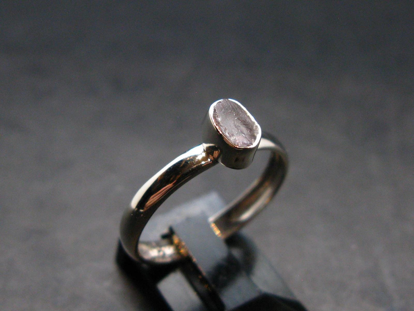Gray Herderite Silver Ring from Africa - Size 8 - 1.71 Grams