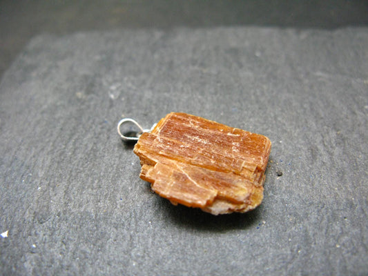 Orange Kyanite Crystal Silver Pendant From Tanzania - 1.1" - 3.33 Grams