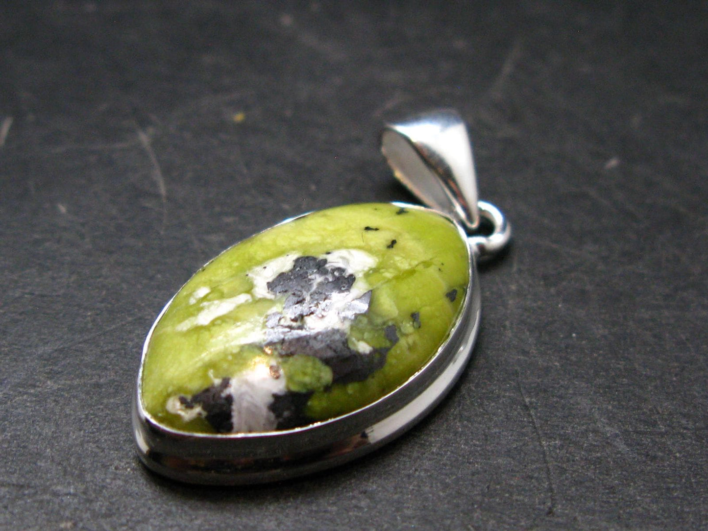Unique Lizardite Serpentine Silver Plated Pendant from Norway - 1.4" - 5.11 Grams
