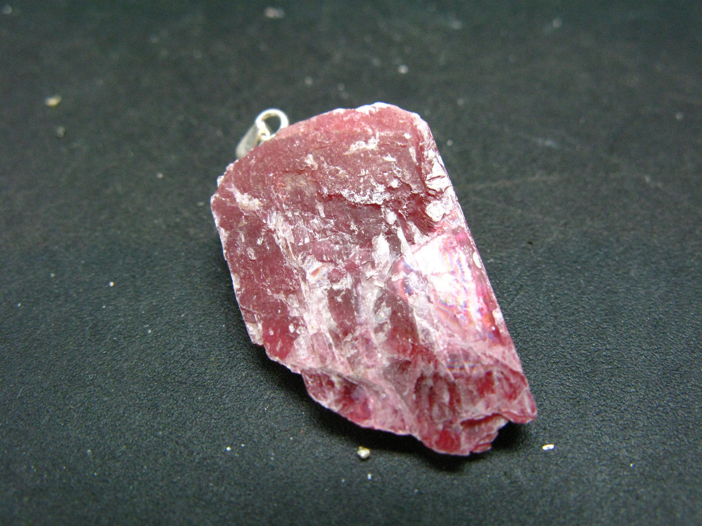 Rare Raw Rhodonite Silver Pendant From Brazil - 1.3"