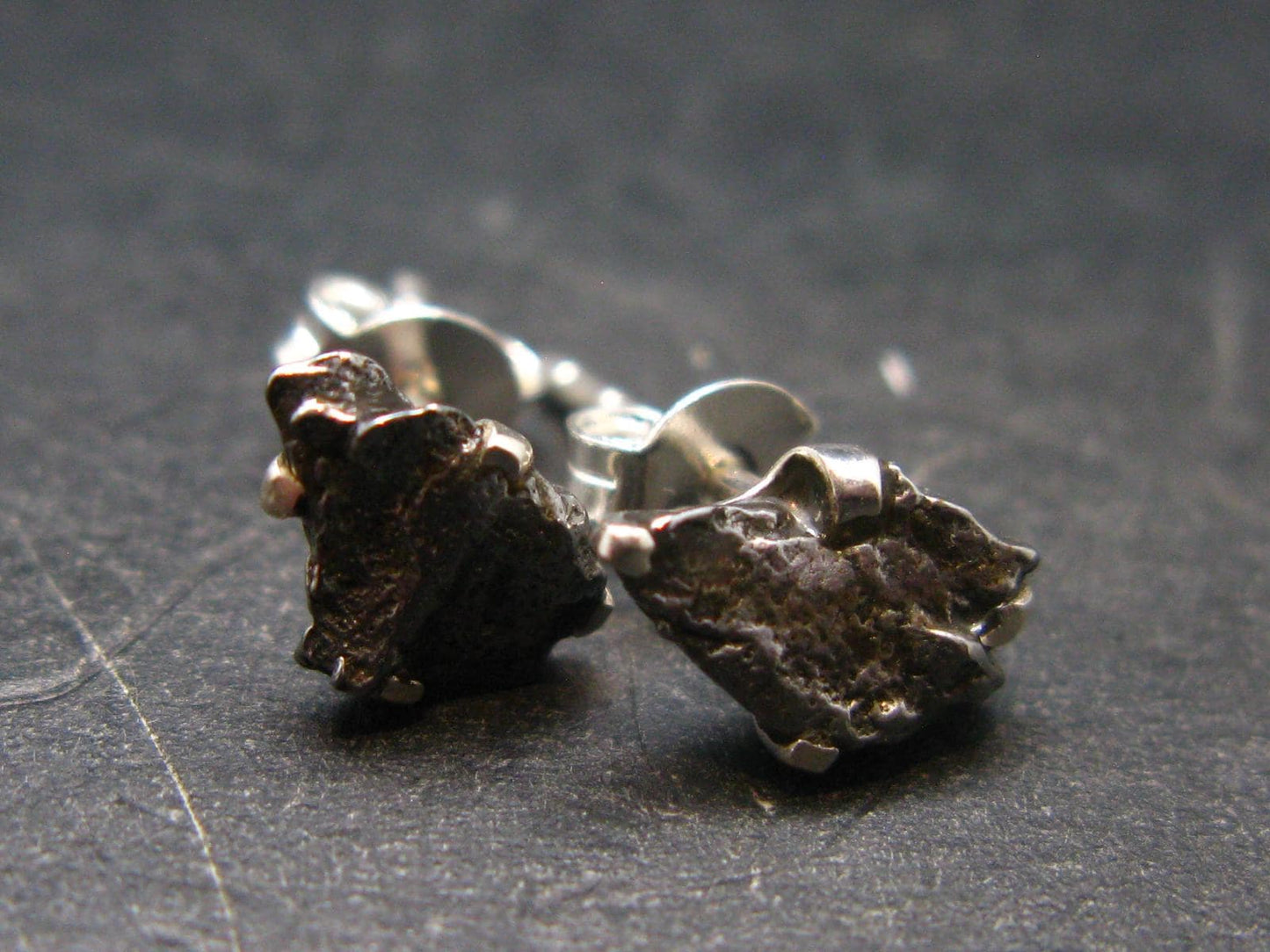 Raw Campo Del Cielo Meteorite Stud Earrings In Silver From Argentina