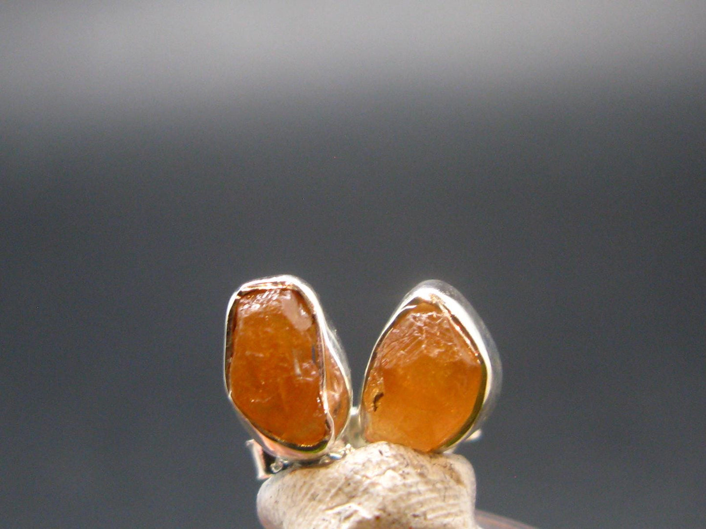 Spessartine Garnet Silver Stud Earrings From Tanzania - 0.7" - 1.62 Grams