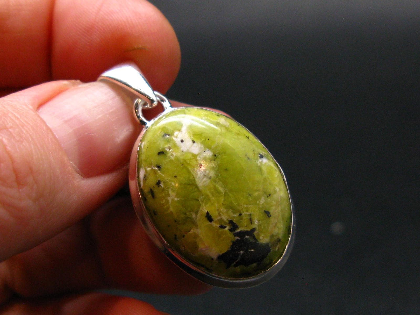 Unique Lizardite Serpentine Silver Plated Pendant from Norway - 1.4" - 5.69 Grams