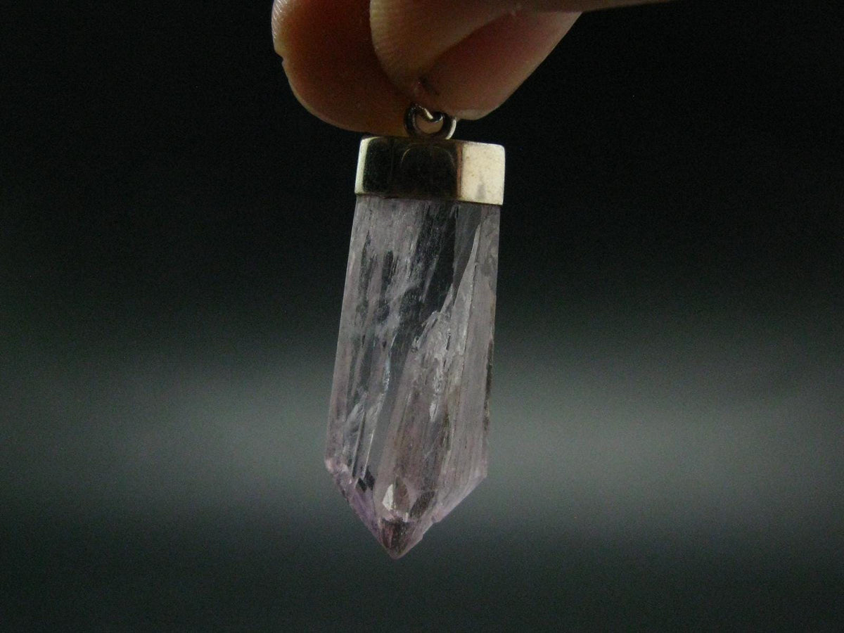 Gem Kunzite Spodumene Pendant in SS From Afghanistan - 1.6" - 4.47 Grams
