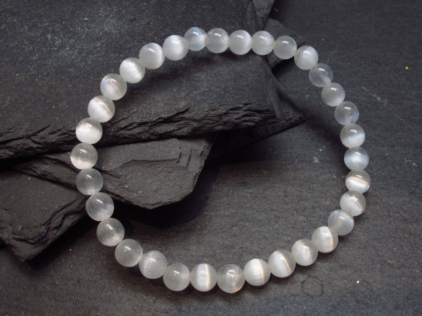 Selenite Genuine Bracelet ~ 7 Inches ~ 6mm Round Beads